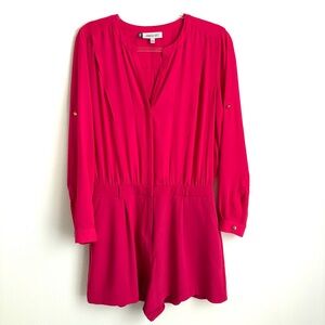 Jennifer Lopez | Women’s Bright Pink Long Sleeve Shorts Romper w Pockets Size 10